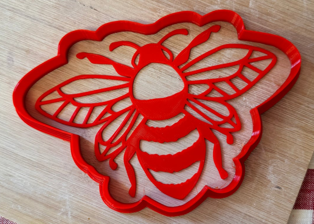 Bee 1 design - plastic 3D pottery stamp or stencil w/ optional cutter