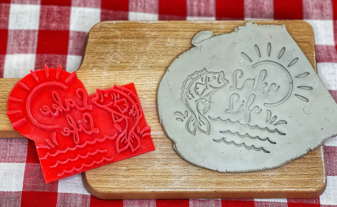 "Lake Life" words with fish stamp