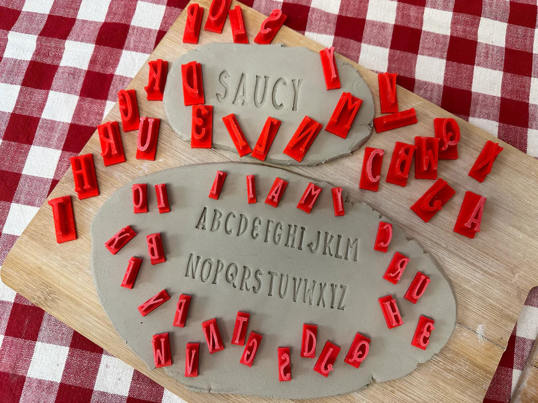 Alphabet Pottery Stamp Set - Saucy font