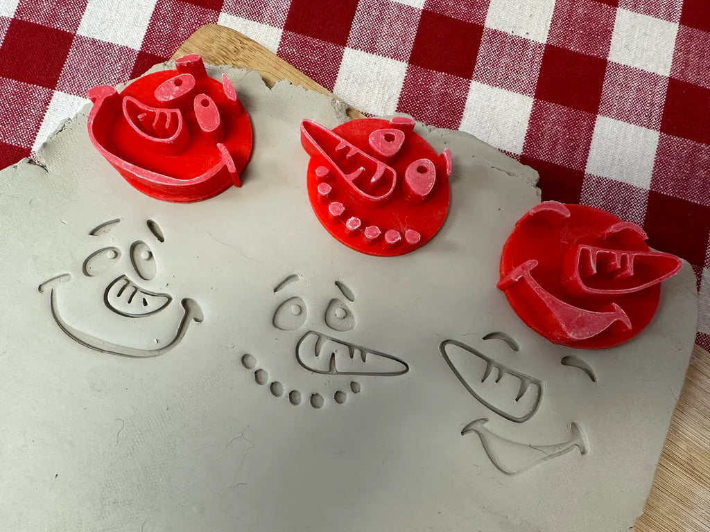 Snowman Faces - pottery stamp design (set of 3)