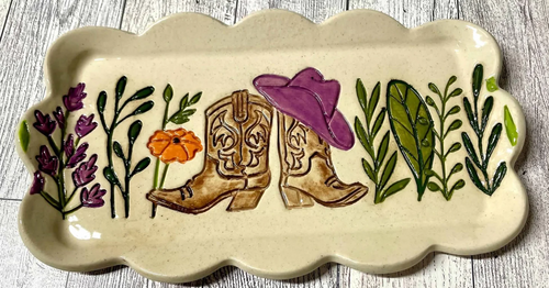 Boots and Wildflowers pattern textured pottery roller