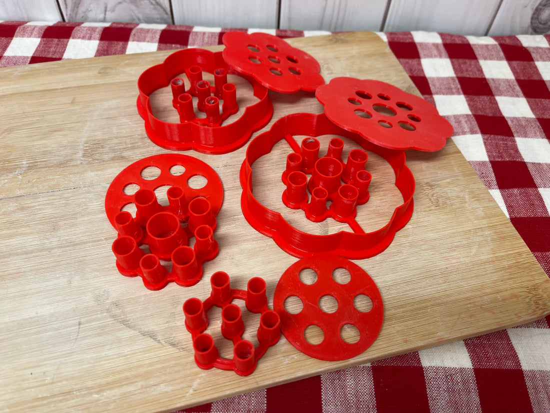 Flower Frog Clay Cutter w/ Press - Scallop Design with Holes or Holes Only Template, Plastic 3d printed (6 scallop, 3.5" diameter, 8 scallop, 4")