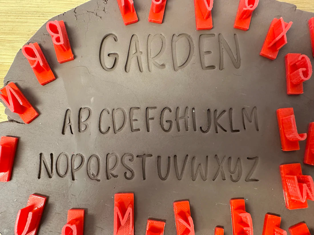 Alphabet Pottery Stamp Set - Garden Font, alphabet and numbers, matches Veggie stake words