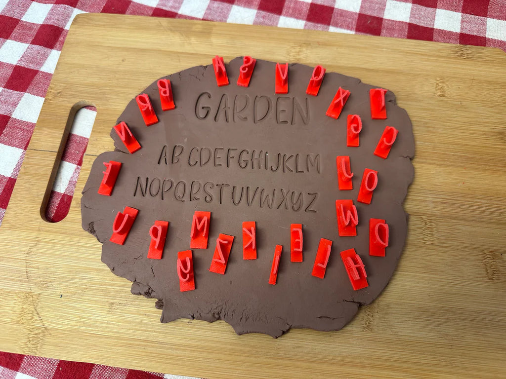 Alphabet Pottery Stamp Set - Garden Font, alphabet and numbers, matches Veggie stake words