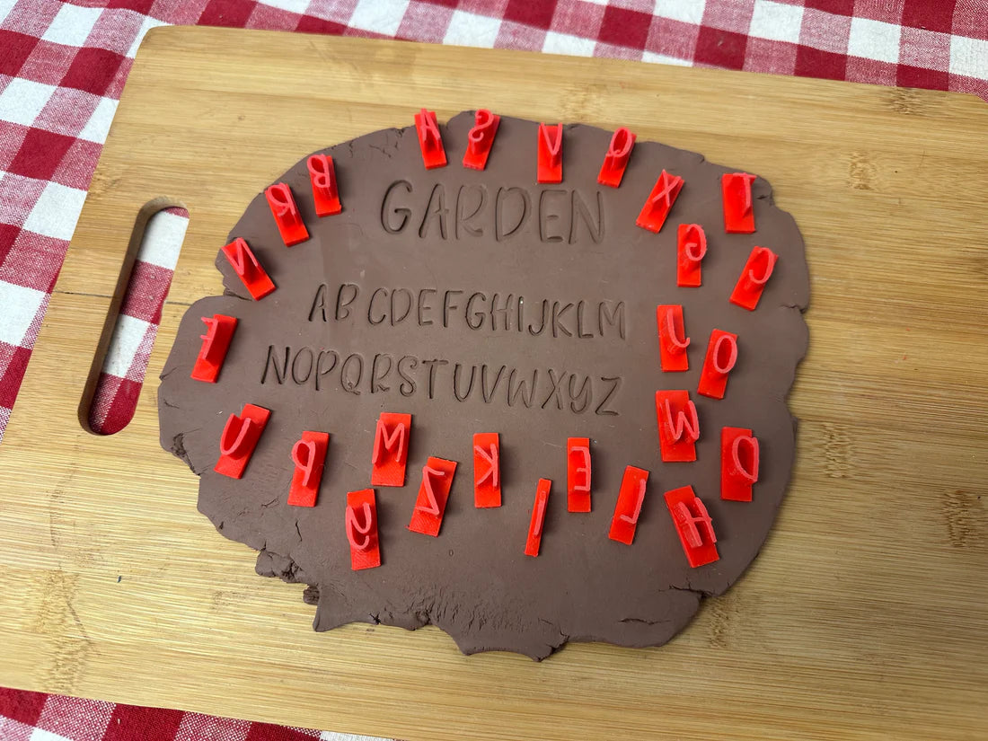 Alphabet Pottery Stamp Set - Garden Font, alphabet and numbers, matches Veggie stake words