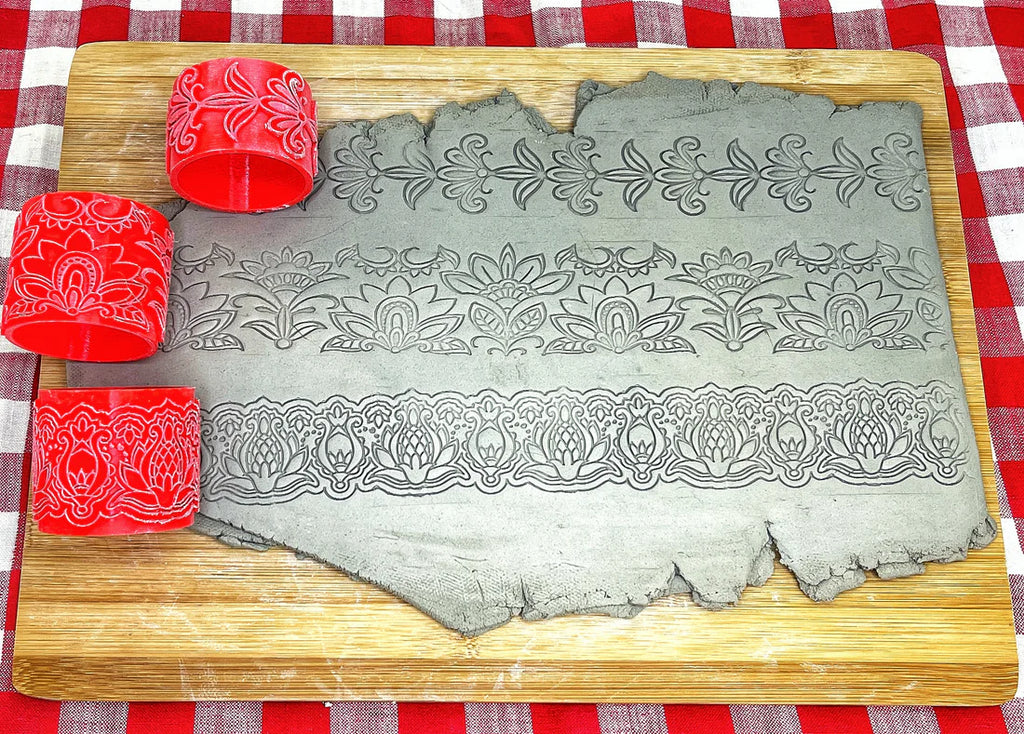 Henna Lace Pottery Roller - Border Stamp, Repeating pattern, Plastic 3d printed