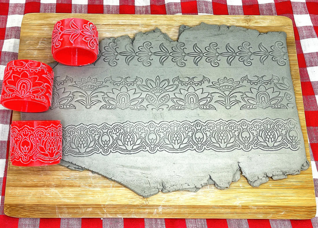 Henna Lace Pottery Roller - Border Stamp, Repeating pattern, Plastic 3d printed