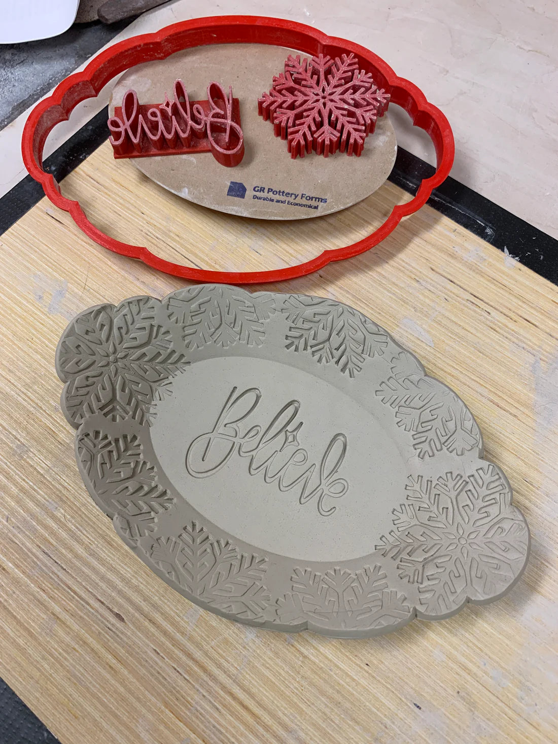 Ornate XL Oval Tray, Clay Cutter - Plastic 3D printed, pottery tool, multiple sizes