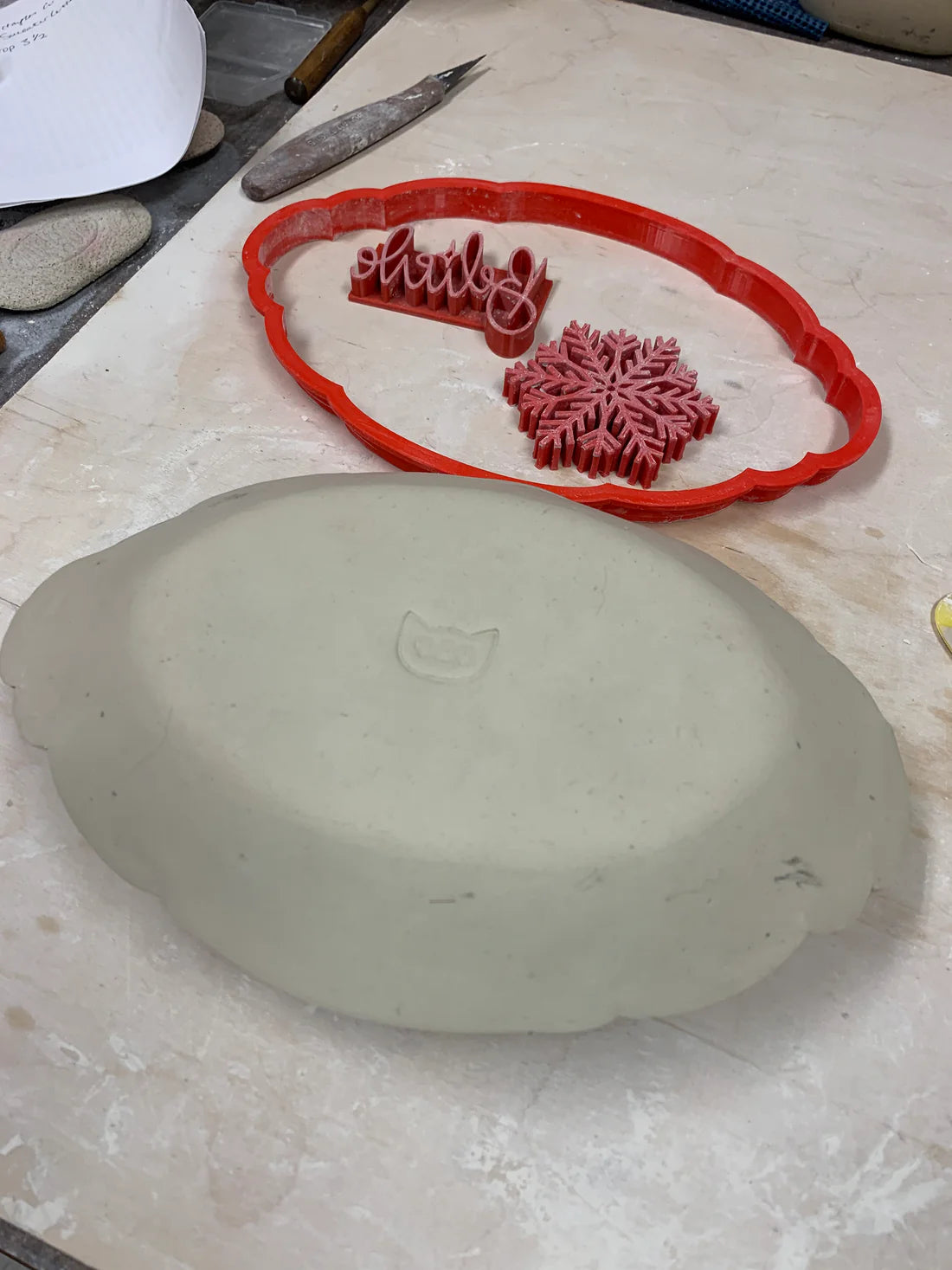 Ornate XL Oval Tray, Clay Cutter - Plastic 3D printed, pottery tool, multiple sizes