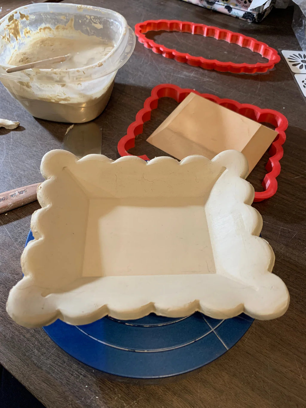 Scalloped Square, Clay Cutter - plastic 3D printed, pottery tool (9.5")