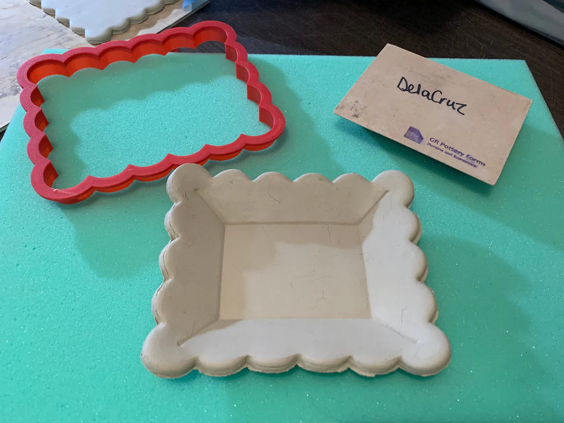Scalloped Square, Clay Cutter - plastic 3D printed, pottery tool (9.5")