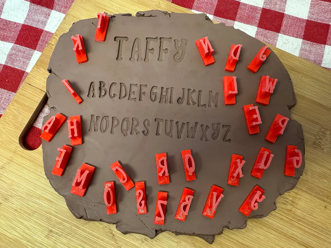 Alphabet Pottery Stamp Set - Bossy Font, alphabet and numbers