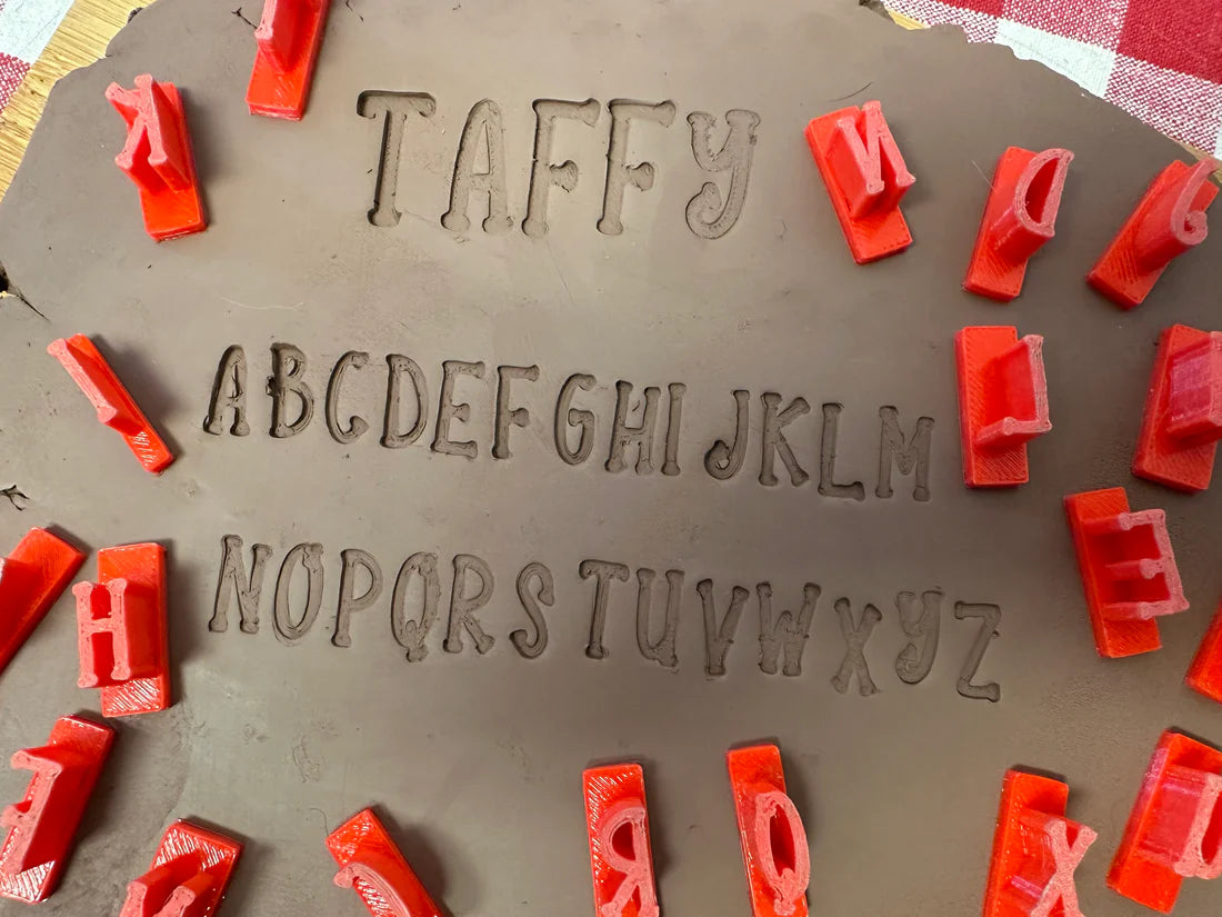 Alphabet Pottery Stamp Set - Bossy Font, alphabet and numbers