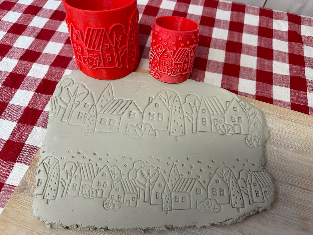Winter House and Tree Texture Roller - September 2023 mystery box, repeating pattern