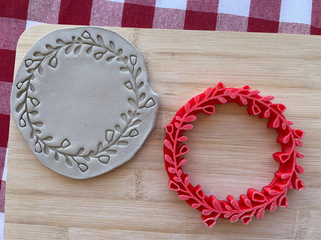 Wreath Pottery Stamp - Spring themed February 2025 Mystery Box (3.5")